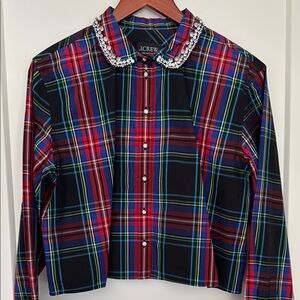 J.Crew Plaid Shirt with Embellished Collar